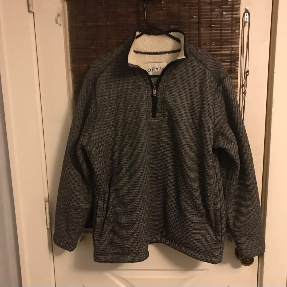 Orvis Mens Sherpa Fleece Lined 1/4 Zip Pullover Sweater L